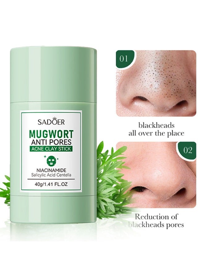 Mugwort Anti Pores Acne Clay Stick, Cleansing Mask Mud Mask For Men And Women, Moisturizing Oil Control Shrink Remove Blackheads, Shrink Pores, Improve Skin Tone 40g