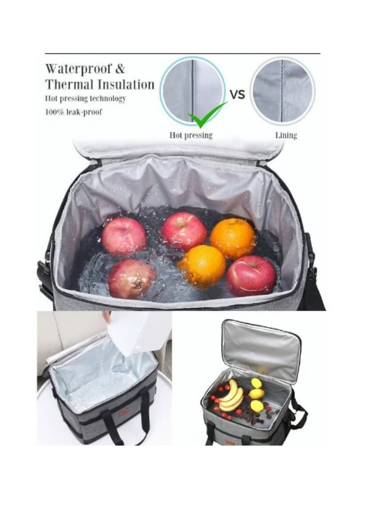 Outdoor 15L Cooler Bag Insulated Handbag Picnic bag Reusable Waterproof Oxford Ice Refrigerated Lightweight Fresh-keeping for Men Women Picnic/BBQ/Beach/Lunch Grey