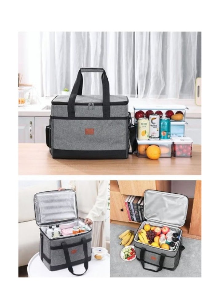 Outdoor 25L Cooler Bag Insulated Handbag Picnic bag Reusable Waterproof Oxford Ice Refrigerated Lightweight Fresh-keeping for Men Women Picnic/BBQ/Beach/Lunch Grey