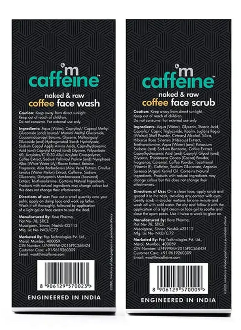 mCaffeine Coffee Face Care Combo: Exfoliating Scrub & Oil Control Face Wash for Tan Removal & Skin Nourishment | For Women & Men | 2 x 75ml