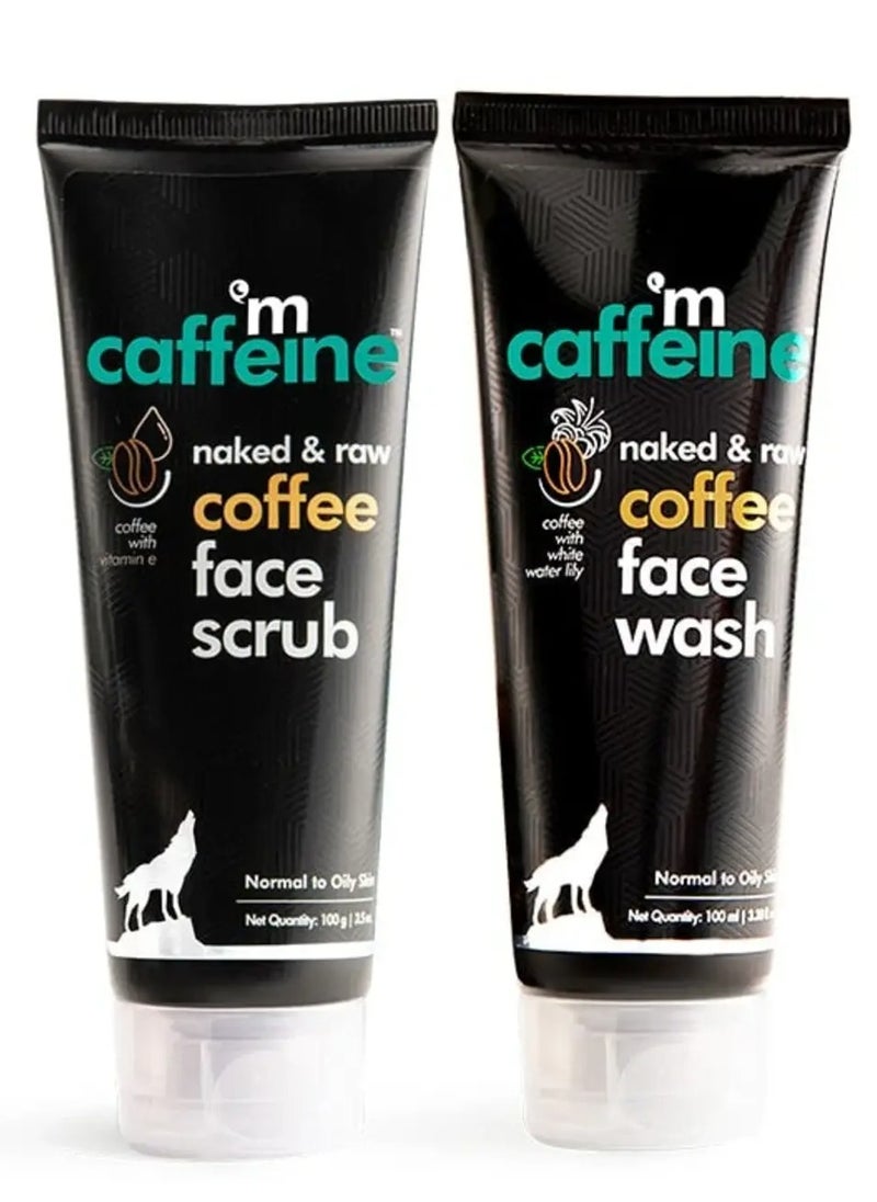 mCaffeine Coffee Face Care Combo: Exfoliating Scrub & Oil Control Face Wash for Tan Removal & Skin Nourishment | For Women & Men | 2 x 75ml