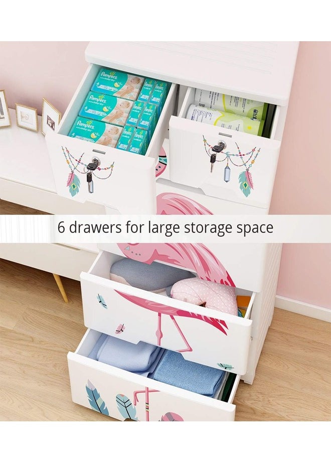 6-Drawer Flamingo Design Storage Cabinet - 60 x 40 x 98.5 cm