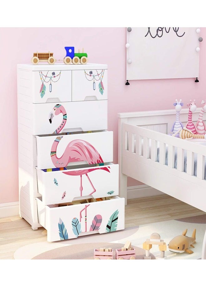 6-Drawer Flamingo Design Storage Cabinet - 60 x 40 x 98.5 cm