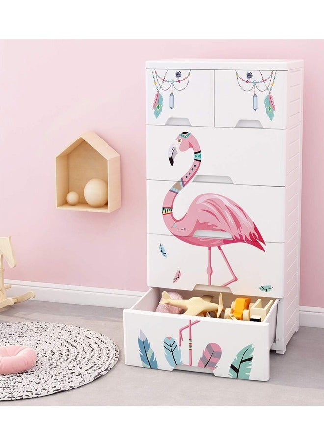 6-Drawer Flamingo Design Storage Cabinet - 60 x 40 x 98.5 cm