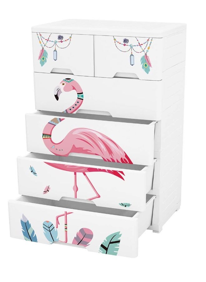 6-Drawer Flamingo Design Storage Cabinet - 60 x 40 x 98.5 cm