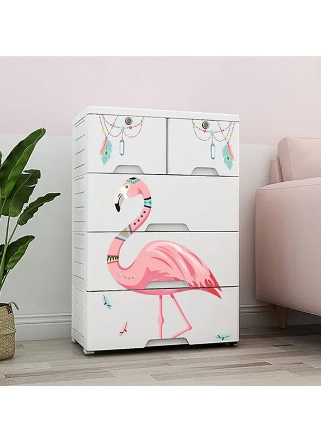 5-Drawer Flamingo Design Storage Cabinet - 60 x 40 x 80 CM