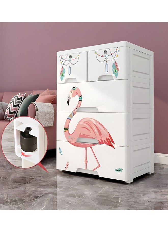 5-Drawer Flamingo Design Storage Cabinet - 60 x 40 x 80 CM