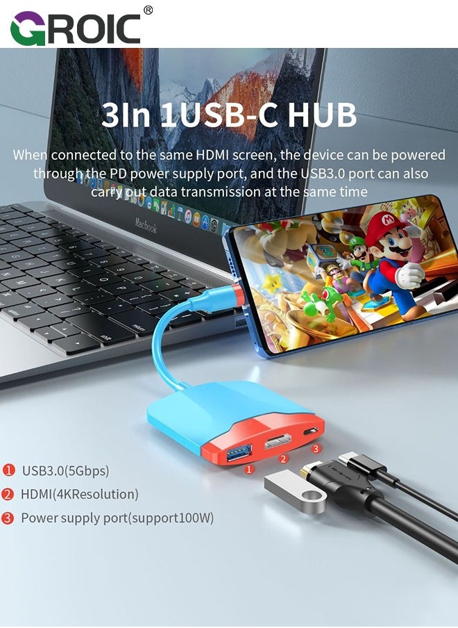 USB C to HDMI Adapter for Nintendo Switch/Switch OLED/MacBook Pro Air/iPad Pro/Android Phone, USB3.0 5GBps Date Transfer, USBC to 4K HDMI Output Multiport AV Converter Adaptor for Switch