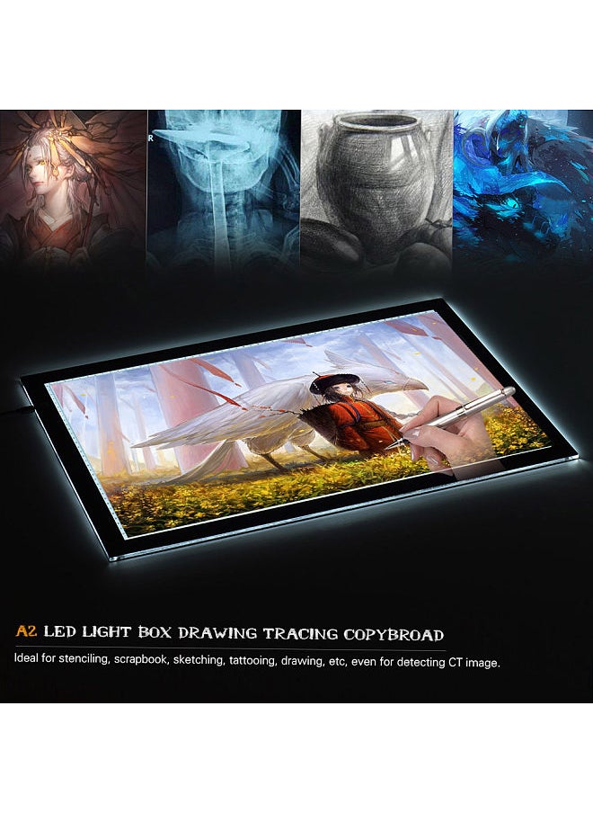 A2 LED Light Box Drawing Tracing Tracer Copy Board Table Pad Panel Copyboard with Memory Function Stepless Brightness Control for Artist Animation Tattoo Sketching Architecture Calligraphy Stenciling