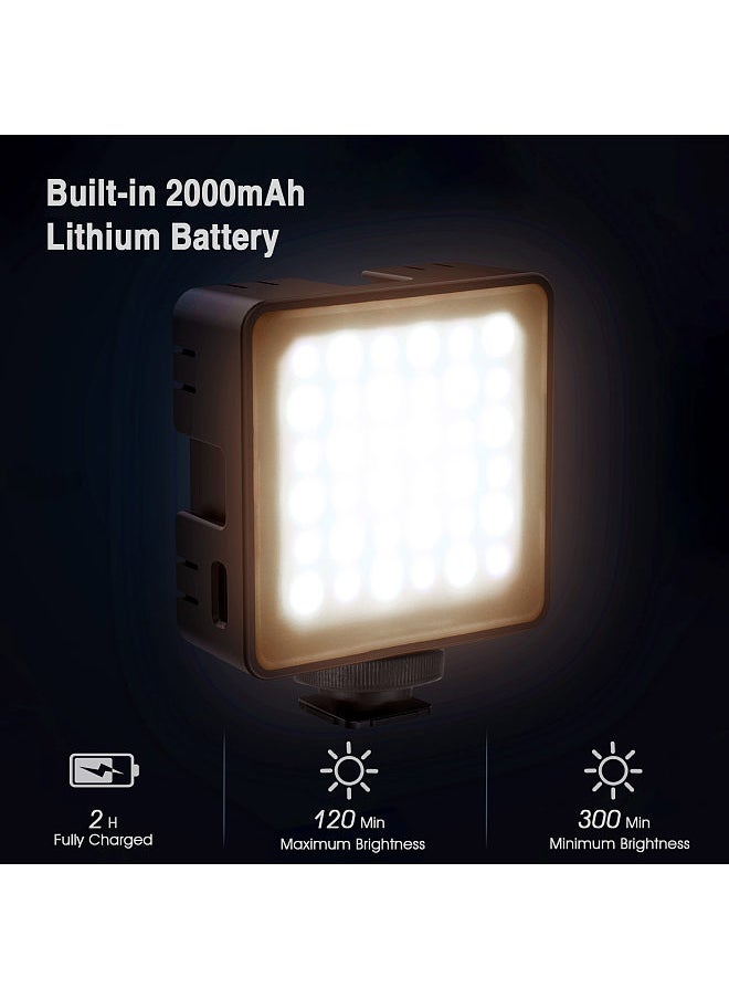 Mini Bi-color LED Video Light 2800K-8500K Dimmable Built-in Rechargeable Battery with 3 Cold Shoe Mounts LCD Display Vlog Fill Light for DSLR Camera