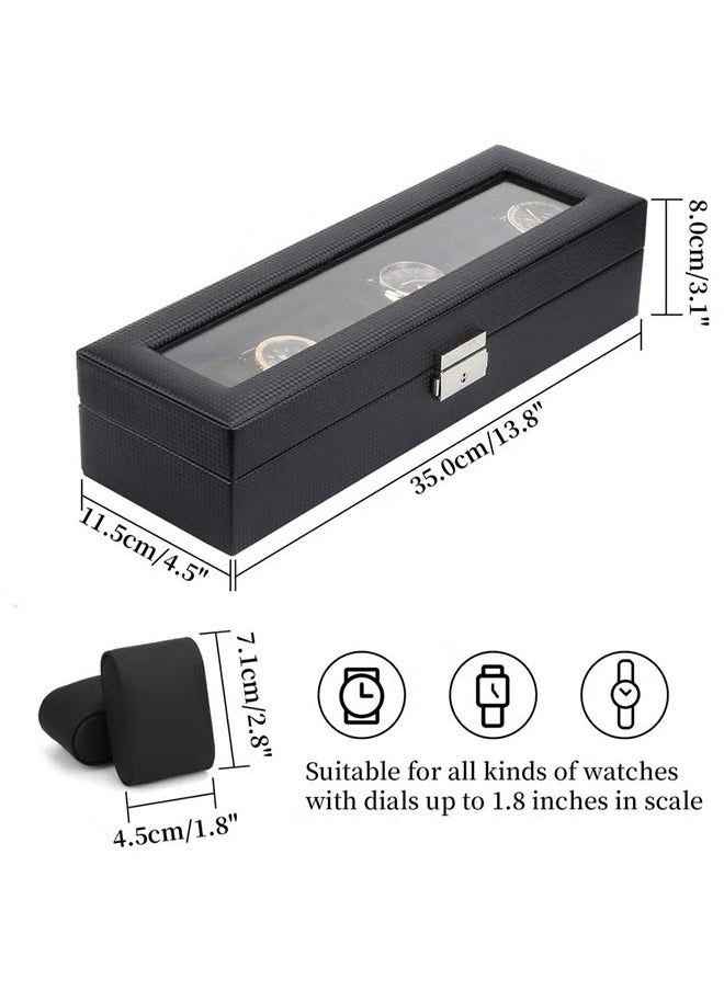 6-Slot Luxury Watch Box, Jewelry Storage Organizer, Men'S Watch Organizer, Carbon Fiber Watch Display Case with Glass Lid