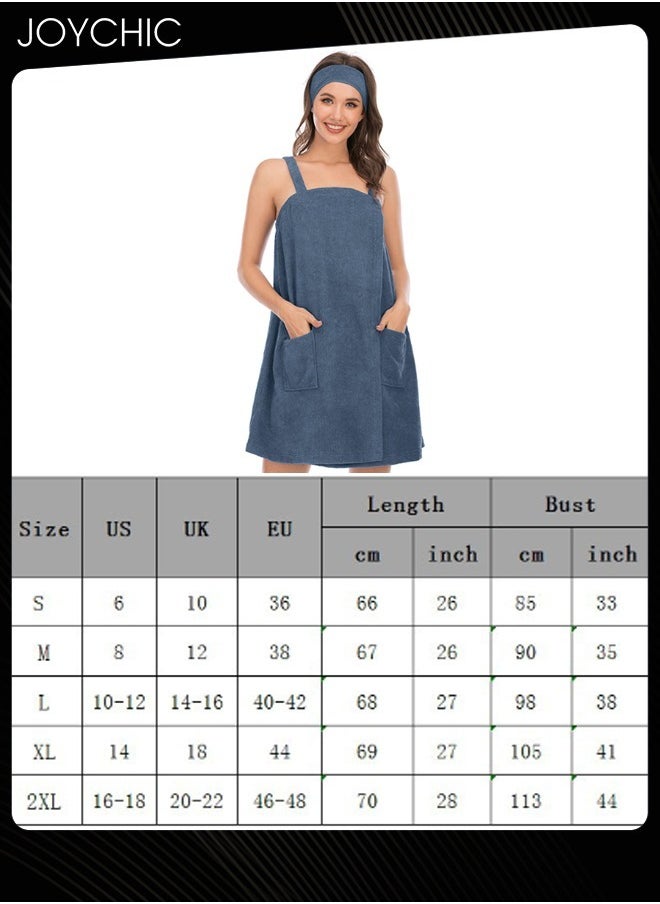 Women Solid Color Polyester Skin-friendly and Absorb- water Bathrobe Massage Stickers Suspenders Nightgown with Pockets for All Seasons Blue