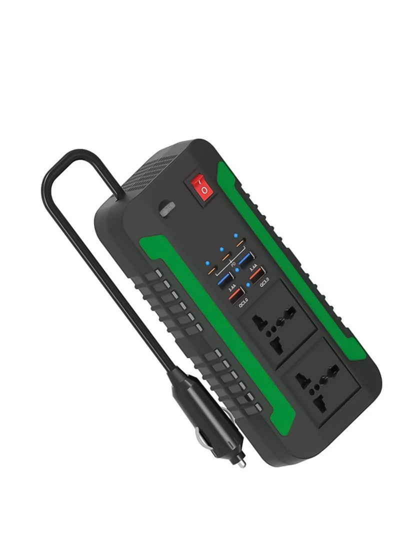 300W Vehicle Mounted Power Inverter with 2 (QC 3.0), 2 (3.4A USB-A) and 3 PD Ports, Green Lion GNSPI300WAT Spark Converter - Black & Green