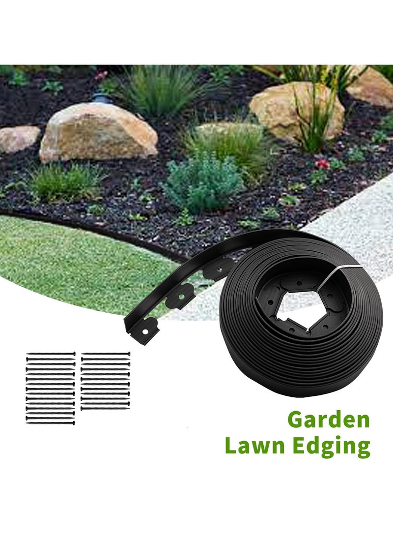 30FT Landscape Edging Border Kit No Dig Garden Edging Border Paver Edging 2 Inch Tall Border Lawn Edging Roll for Landscaping Lawn Flower Beds Grass Yard with 27 Anchoring Spikes Black