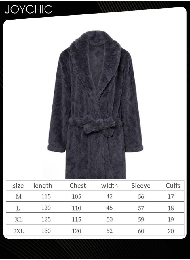 Autumn and Winter Jacquard Coral Velvet Thickened Warm Pajamas for Women Fashion Green Fruit Collar Long-Sleeved Skin-friendly Bedroom Sleep Robe with Pockets Dark Grey