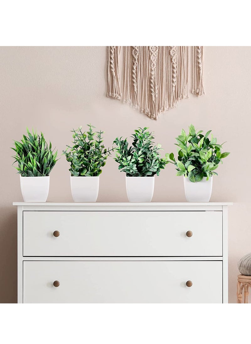 Artificial Potted Plants, 4 Pack Artificial Plastic Eucalyptus Plants Small Indoor Potted Houseplants, Small Faux Plants For Home Decor Bathroom Office Farmhouse (Set 0F 4), multi-colour