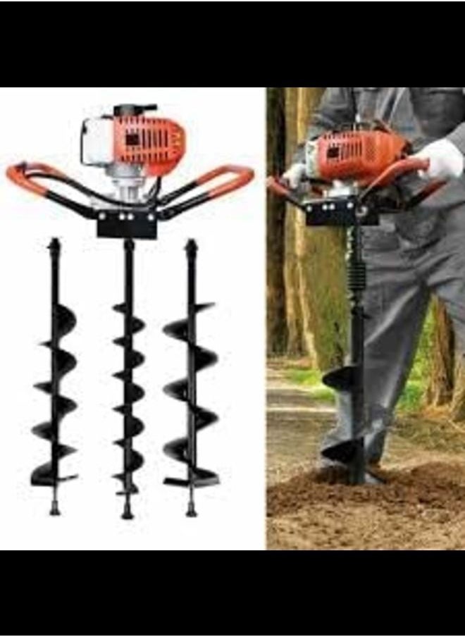 Earth Auger Machine 73cc,2-Stroke Petrol Earth Auger Post Hole Borer Ground Drill 2.4 PS Air-cooled+ 3 Auger Bits