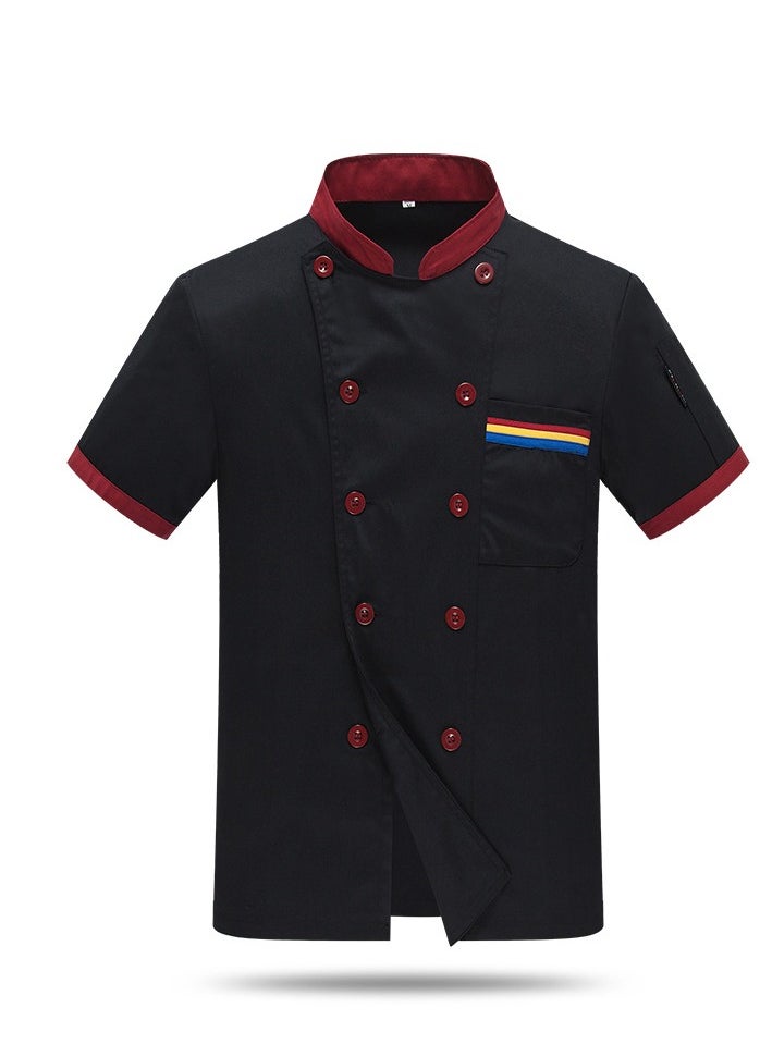 Chef Uniform Short Sleeve Double-Breasted Stand Collar Waiter T-shirt Black