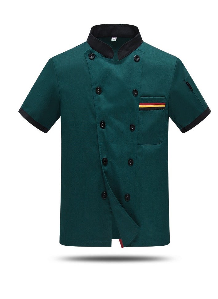 Chef Uniform Short Sleeve Double-Breasted Stand Collar Waiter T-shirt Green