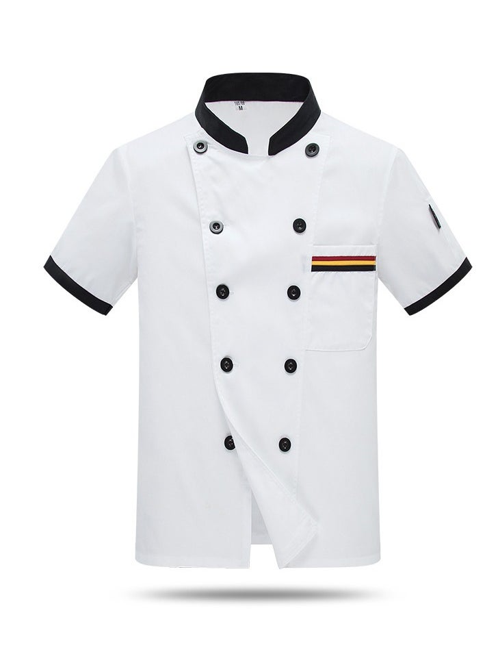 Chef Uniform Short Sleeve Double-Breasted Stand Collar Waiter T-shirt White and Black