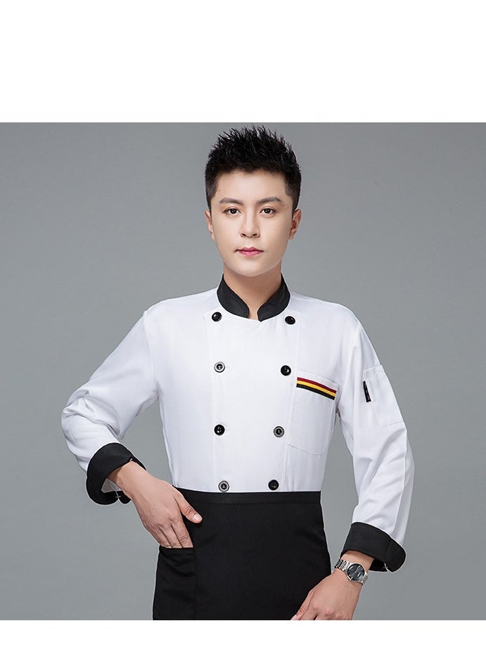 Chef Uniform Long Sleeve Double-Breasted Stand Collar Waiter T-shirt White and Black