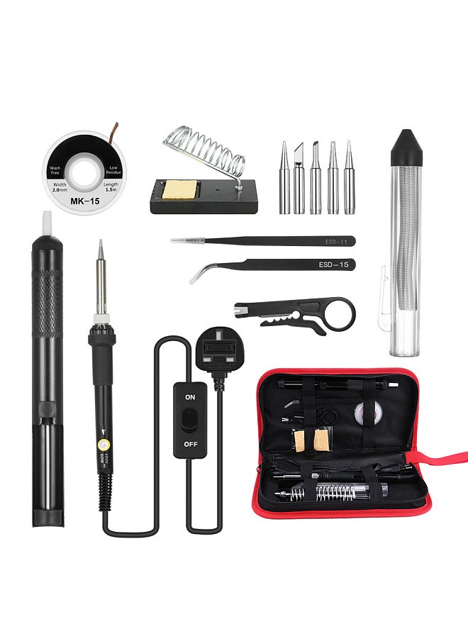 14 in 1 Soldering Iron Kit 60W Adjustable Temperature Welding Soldering Iron with Soldering Tips Solder Sucker Desoldering Wick Solder Wire Anti-static Tweezers Iron Stand