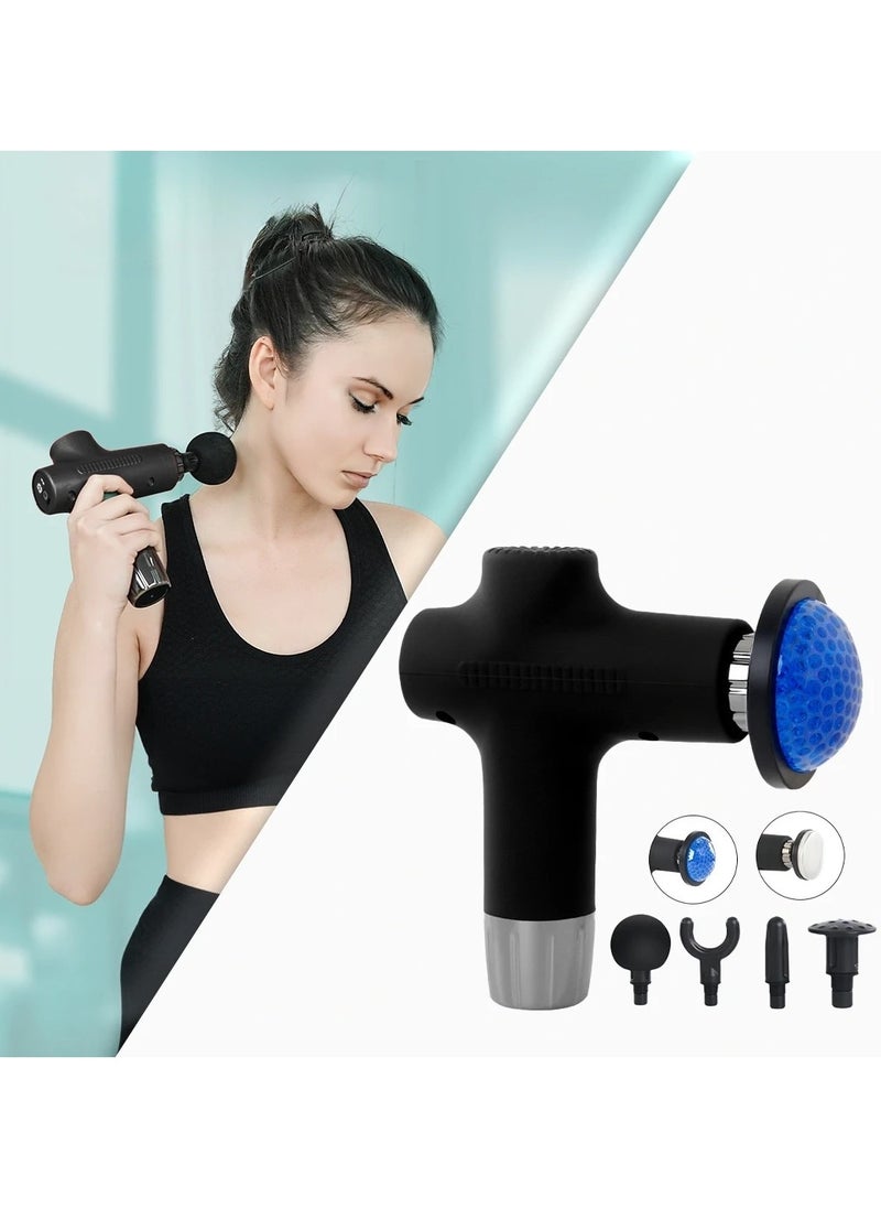 Wireless Massage Gun with 6 Replaceable Heads and 6 Speeds (JY-711) Black