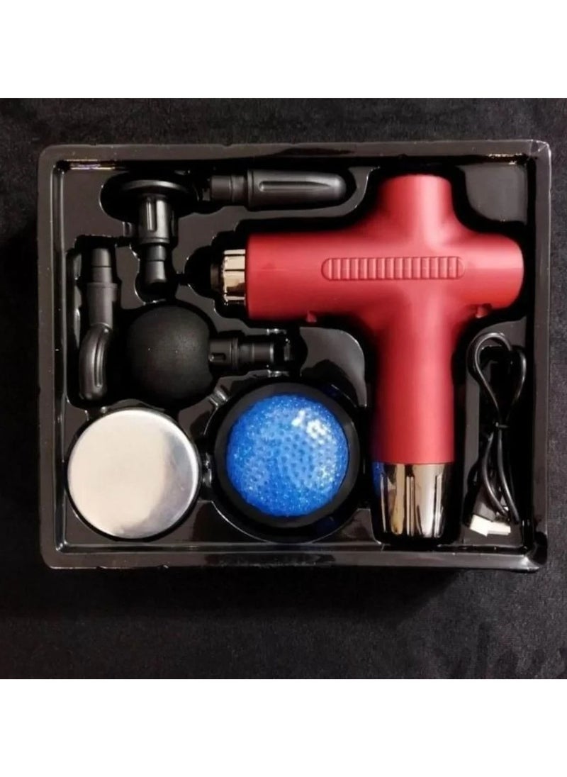 Wireless Massage Gun with 6 Replaceable Heads and 6 Speeds (JY-711) Red