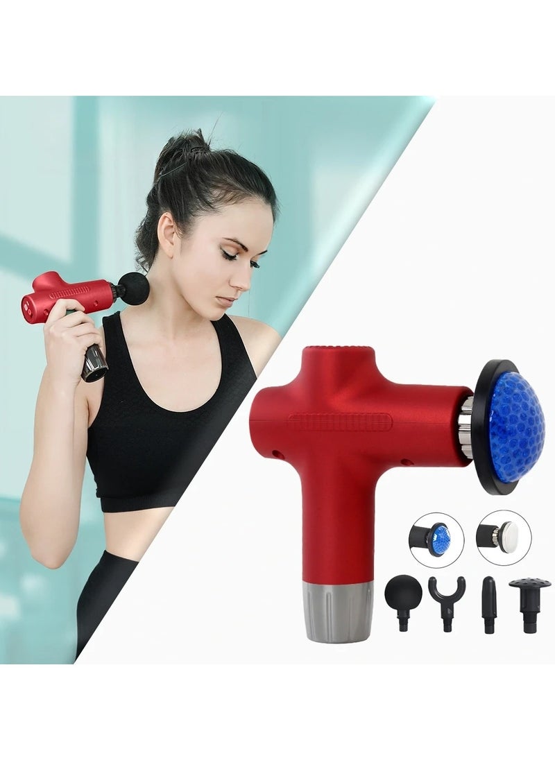 Wireless Massage Gun with 6 Replaceable Heads and 6 Speeds (JY-711) Red