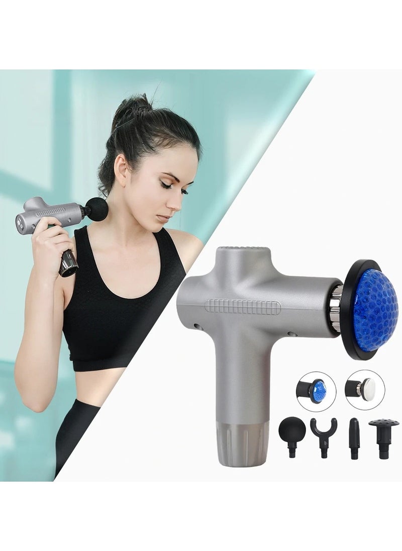 Wireless Massage Gun with 6 Replaceable Heads and 6 Speeds (JY-711) Silver
