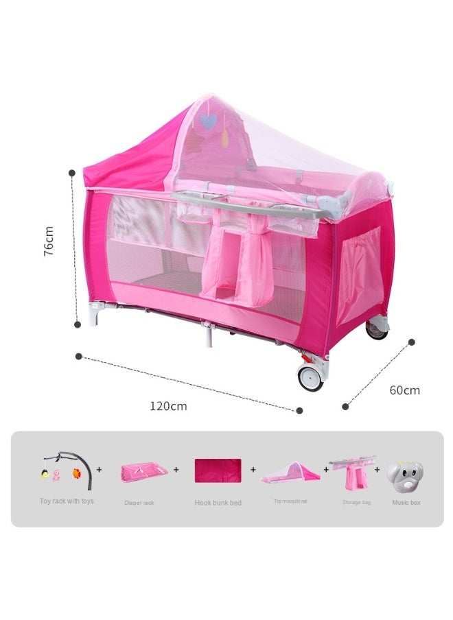 Foldable Baby Bed With Storage Bag, Wheels, Mosquito Net, Mattress, Arch Toy And Changing Table, 110 X 76 X 76 CM,  0 To 3 Years Old