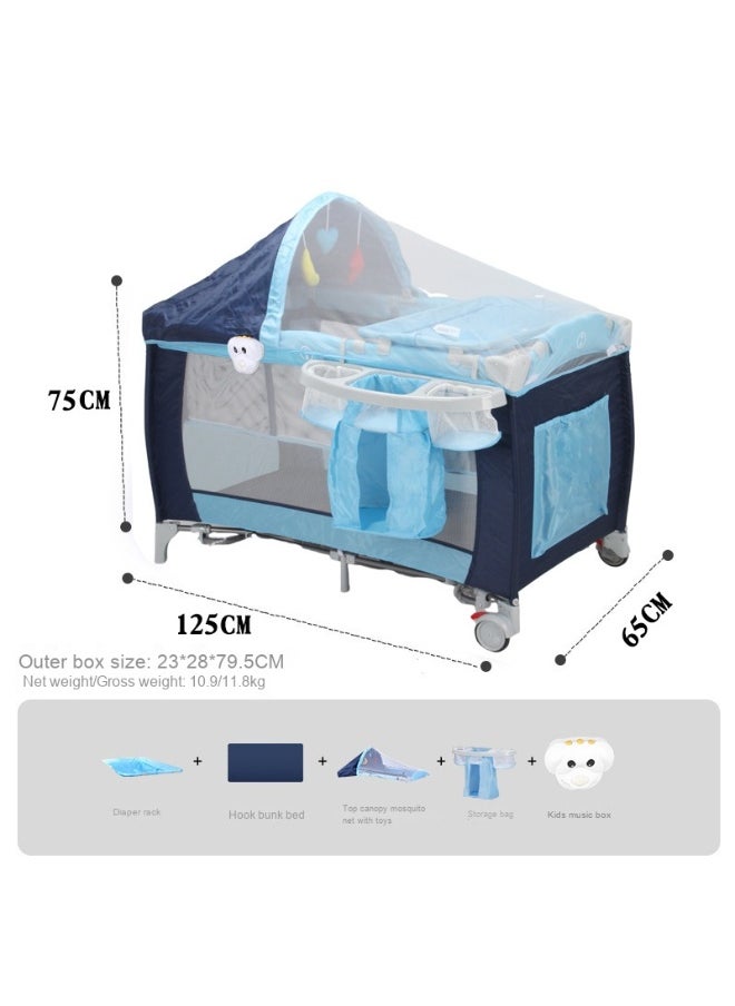 Foldable Baby Bed With Storage Bag, Wheels, Mosquito Net, Mattress, Arch Toy And Changing Table, 110 X 76 X 76 CM,  0 To 3 Years Old