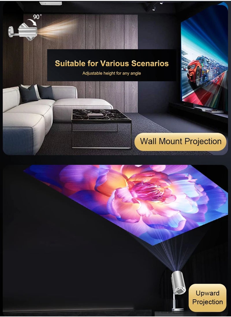 390ANSI Lumens HD Smart Projector Android 11 120 Inches Screen Display Portable Mini Cinema 120 Inches Screen Display Lamp 4K Home Movie Theater Gaming Video Presentations 180 Degree Rotating Screen Auto Keystone Mobile Phone Projection Built-in Hi-Fi Speaker