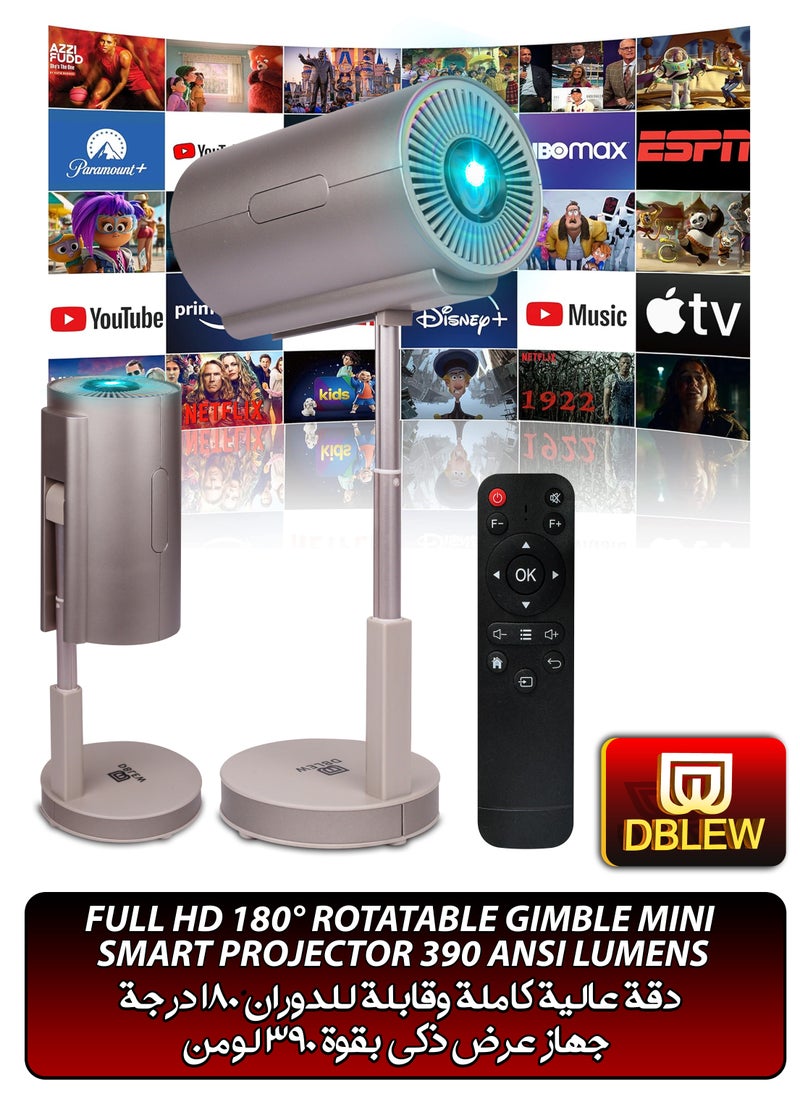 390ANSI Lumens HD Smart Projector Android 11 120 Inches Screen Display Portable Mini Cinema 120 Inches Screen Display Lamp 4K Home Movie Theater Gaming Video Presentations 180 Degree Rotating Screen Auto Keystone Mobile Phone Projection Built-in Hi-Fi Speaker