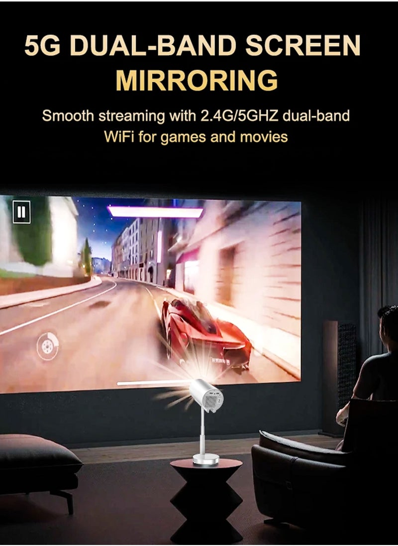 390ANSI Lumens HD Smart Projector Android 11 120 Inches Screen Display Portable Mini Cinema 120 Inches Screen Display Lamp 4K Home Movie Theater Gaming Video Presentations 180 Degree Rotating Screen Auto Keystone Mobile Phone Projection Built-in Hi-Fi Speaker