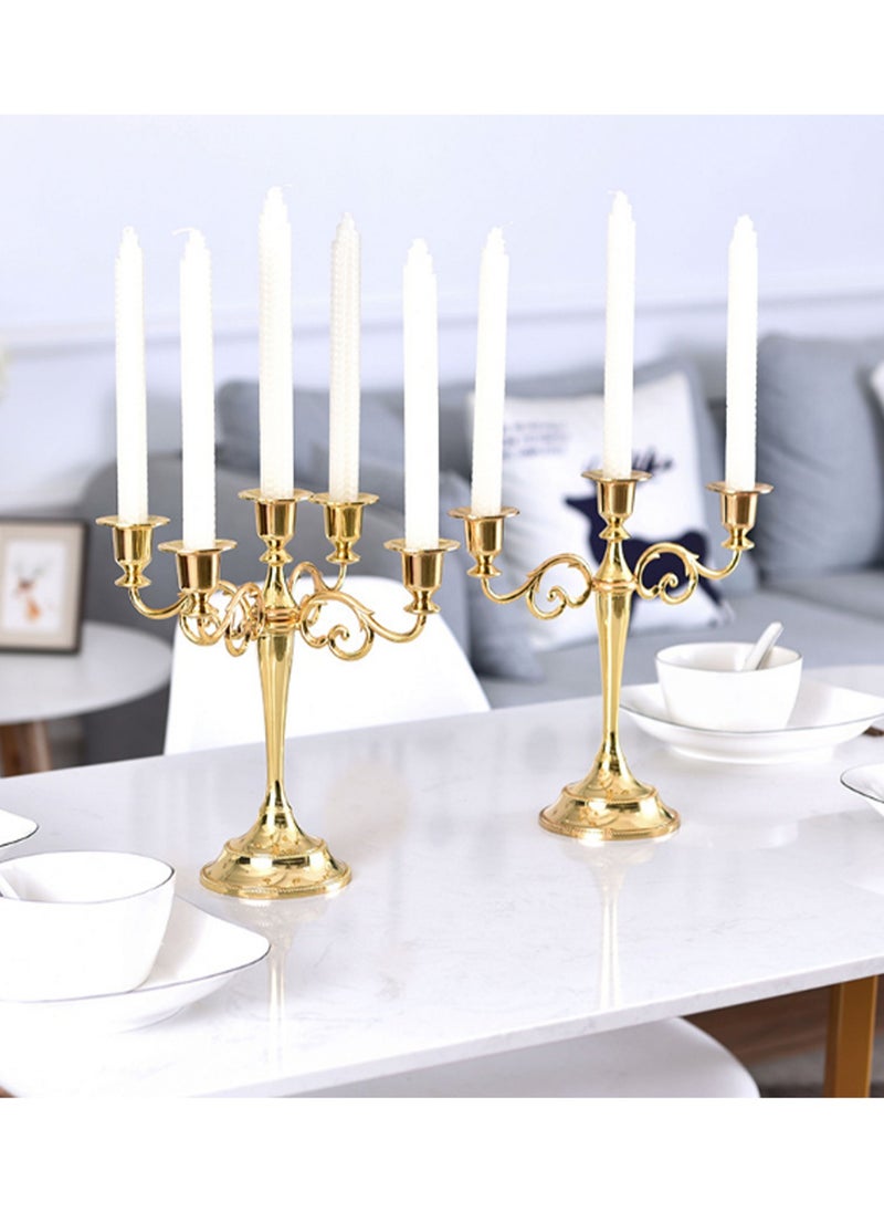 Gold Five-Head Vintage Metal Candle Holder Creative Candle Cup Ornaments, Suitable For Pillar Taper Candles And Tea Lights, Suitable For Family Dining Table Home Decoration