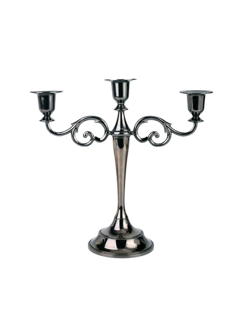 Black Three-Head Vintage Metal Candle Holder Creative Candle Cup Ornaments, Suitable For Pillar Taper Candles And Tea Lights, Suitable For Family Dining Table Home Decoration