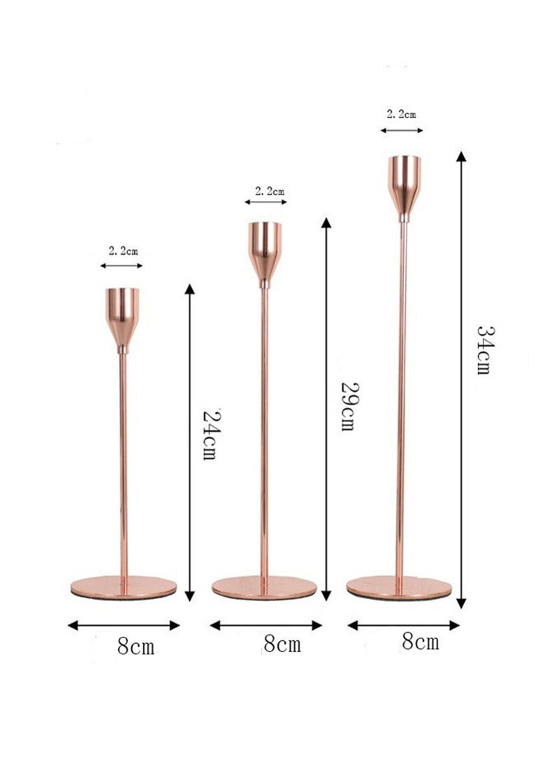 Rose Gold Set, Retro Candle Holder Tall Creative Candle Cup Ornaments, Suitable For Pillar Taper Candles And Tea Lights, Suitable For Family Dining Table Home Decoration