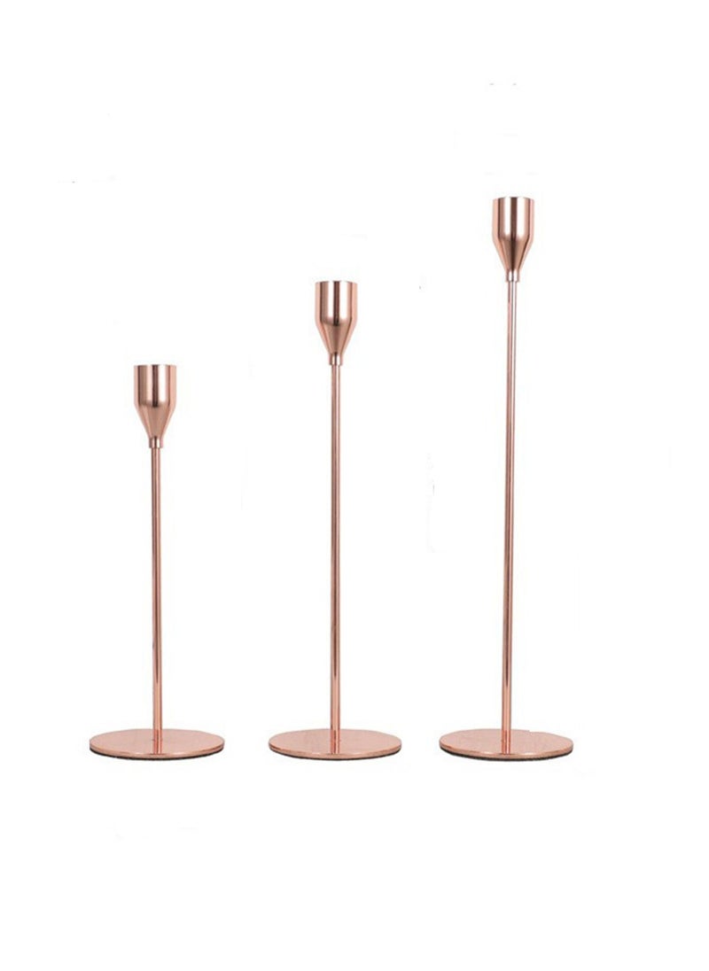 Rose Gold Set, Retro Candle Holder Tall Creative Candle Cup Ornaments, Suitable For Pillar Taper Candles And Tea Lights, Suitable For Family Dining Table Home Decoration