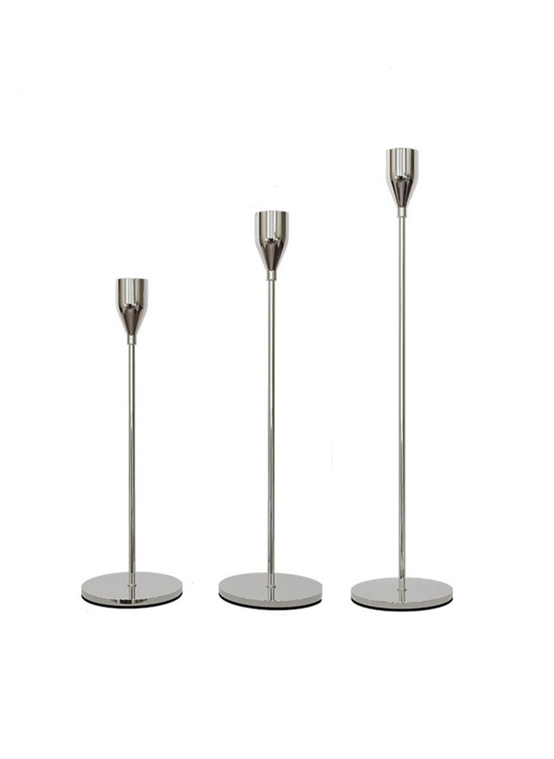 Silver Set, Retro Candle Holder Tall Creative Candle Cup Ornaments, Suitable For Pillar Taper Candles And Tea Lights, Suitable For Family Dining Table Home Decoration