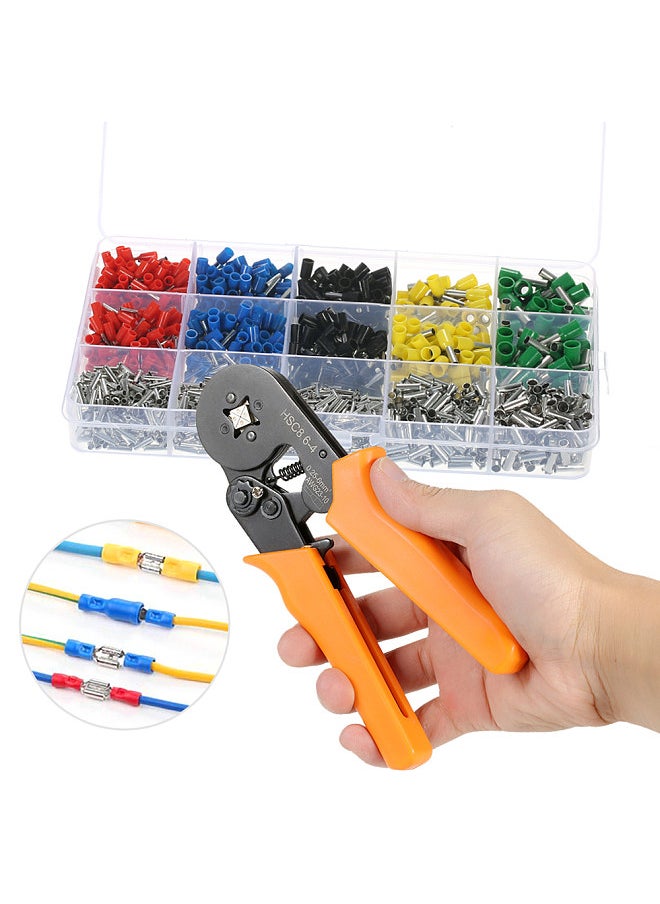 Self Adjustable Professional Cable Wire Crimper Crimping Pliers Tool Ferrule Crimpers 0.25-6.0mm² + 1640pcs Copper Insulated Cord Pin End Crimp Terminals Electrical Wire Connector AWG23-10 Set