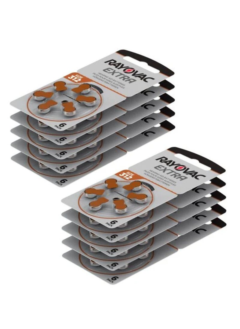 Rayovac Extra (Size 312) Hearing Aid Batteries Zinc-Air 0% Mercury - 60 Pieces