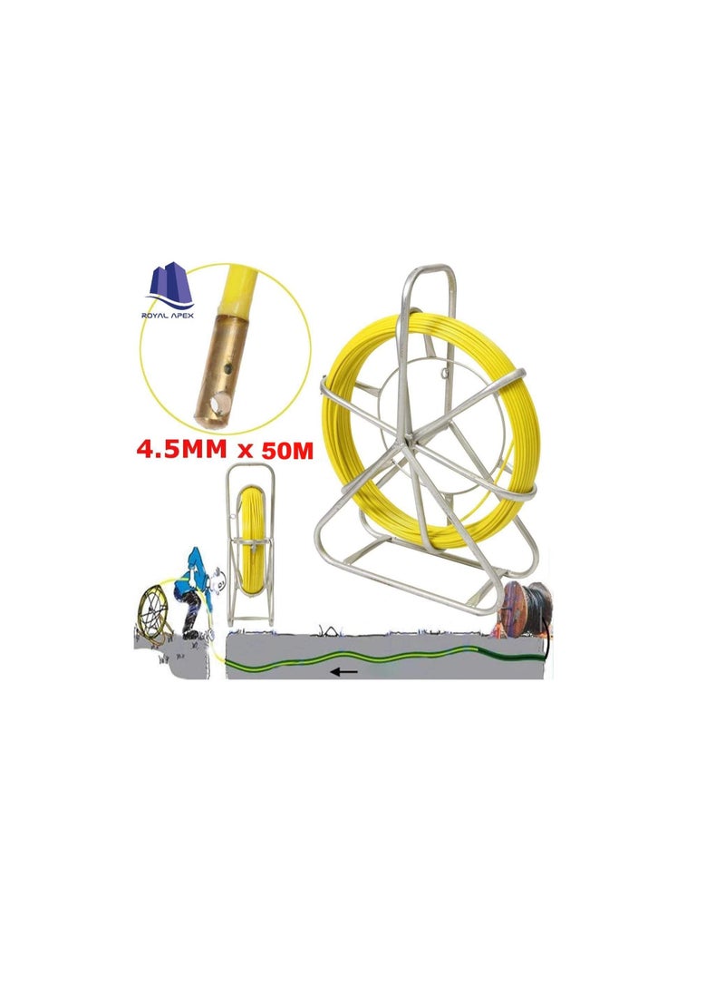 Fish Tape Electric Reel Fiber glass Wire Cable Running Rod Duct Rodder Fishtape Puller for Floor Conduit and Telecom Wall (4.5mmx50m)