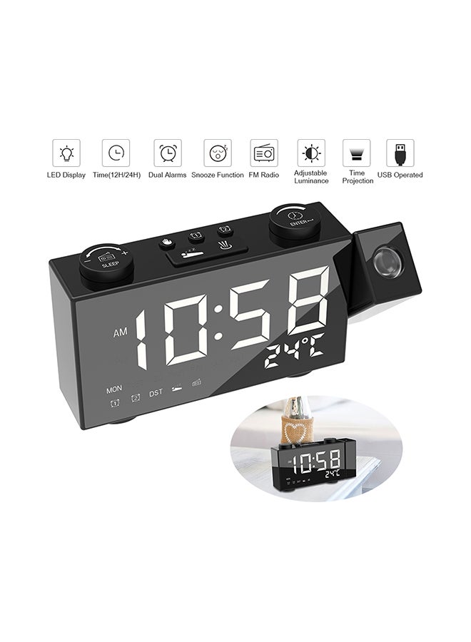 Digital FM Projection Radio Alarm Clock Timer Black 22.5x4.3x9.5centimeter