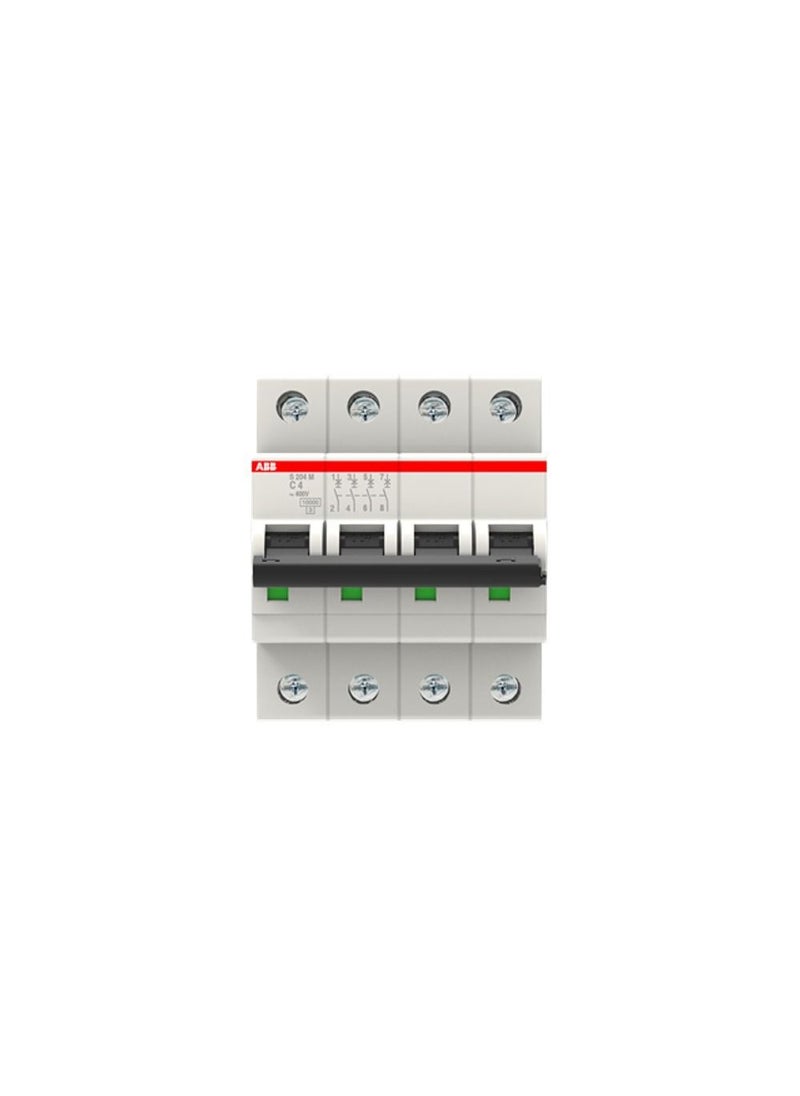 ABB 4A 4 Pole Miniature Circuit Breaker 10KA S204M -C4  (2CDS274001R0044)