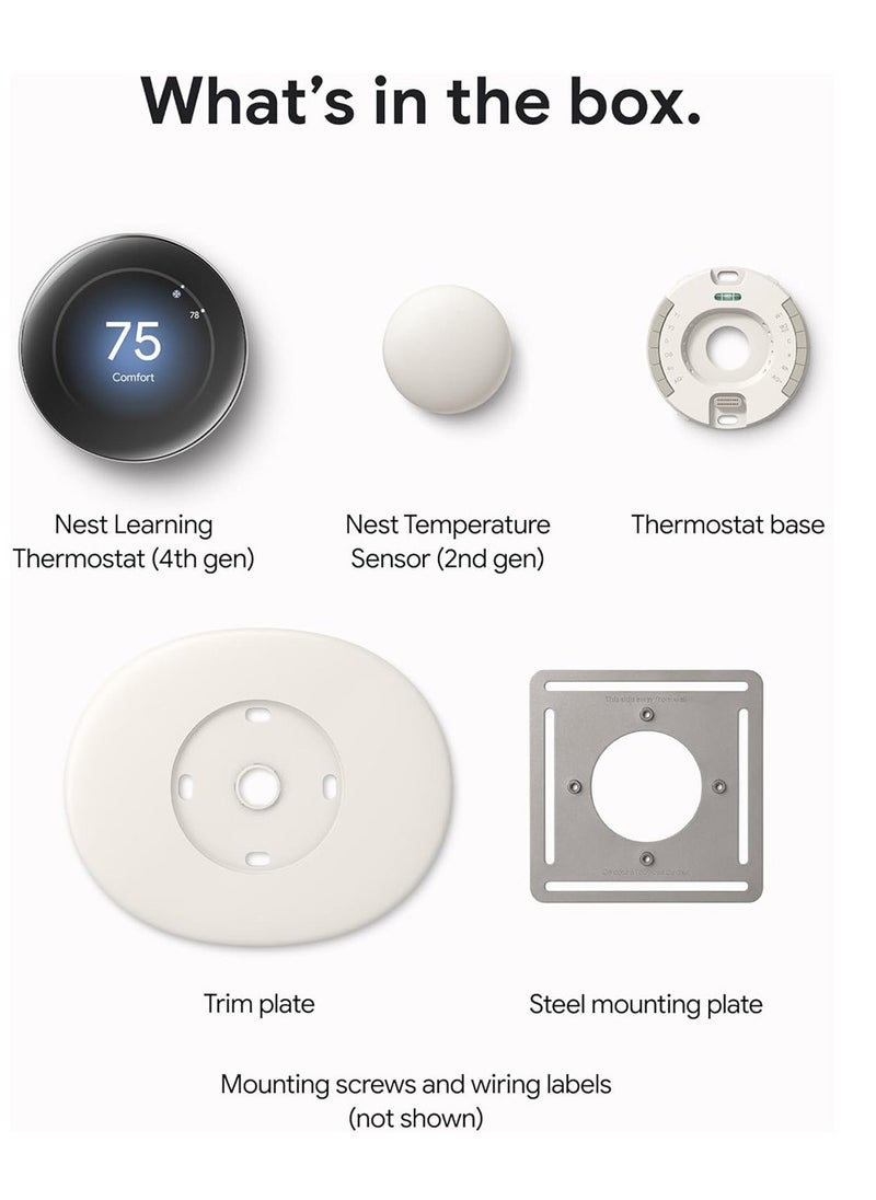 Google Nest Learning Thermostat (4th Gen) with Nest Temperature Sensor (2nd Gen) - Polished Obsidian