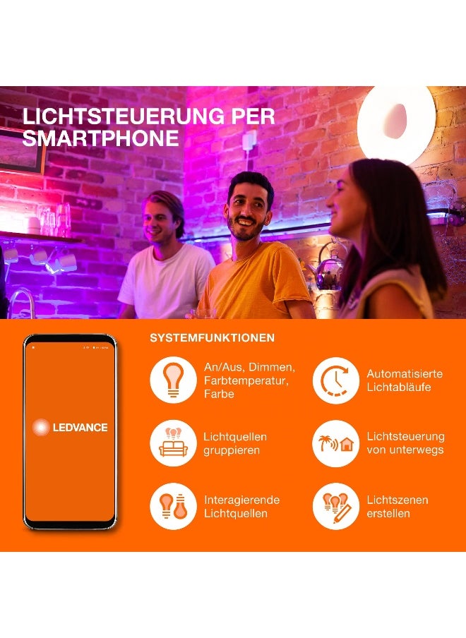 LEDvance Smart LEDlamp With Wifi Technology, Base: E27, Di Mmable, Tunable White (2700-6500K), Rgb Colors Changeable, Replaces Incandescent Lamps With 100 W, Smart+ Wifi Classic Multicolour, 1-Pack