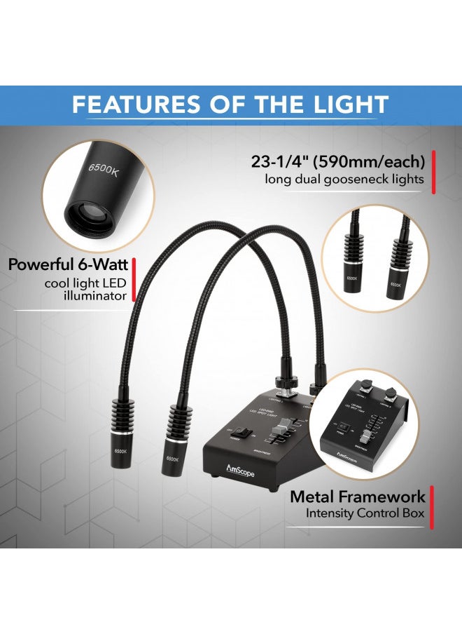 AmScope LED-6W Powerful 6 Watt LED Dual Gooseneck Lights Illuminator, Black, 1 Count (Pack of 1)