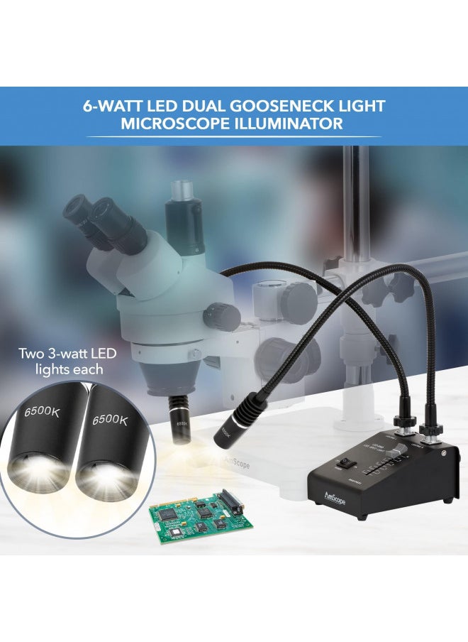 AmScope LED-6W Powerful 6 Watt LED Dual Gooseneck Lights Illuminator, Black, 1 Count (Pack of 1)