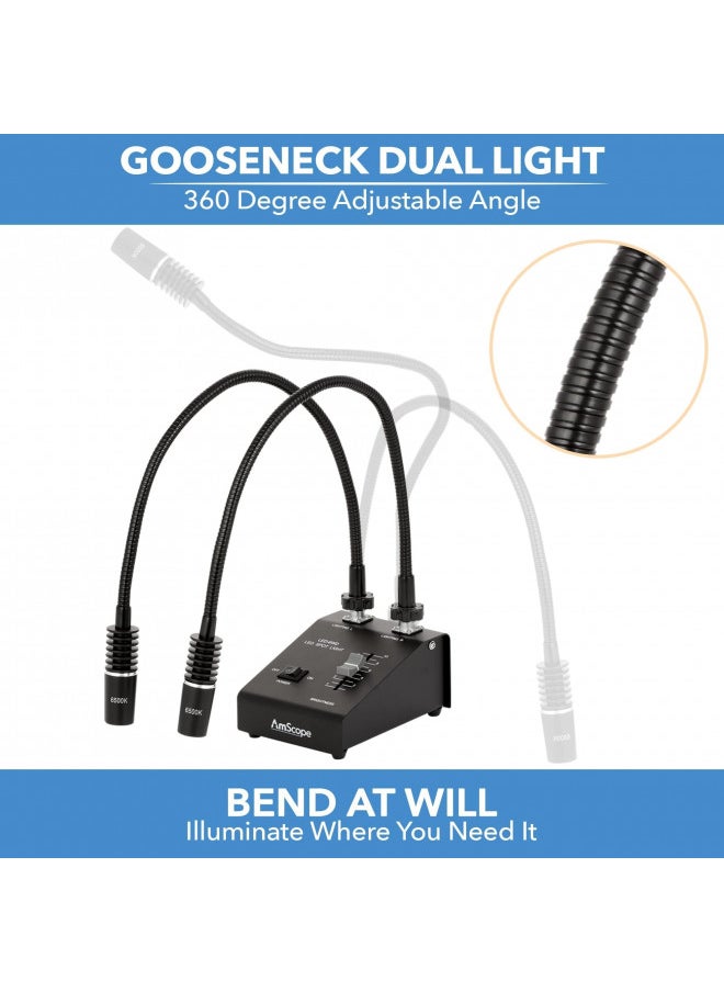 AmScope LED-6W Powerful 6 Watt LED Dual Gooseneck Lights Illuminator, Black, 1 Count (Pack of 1)